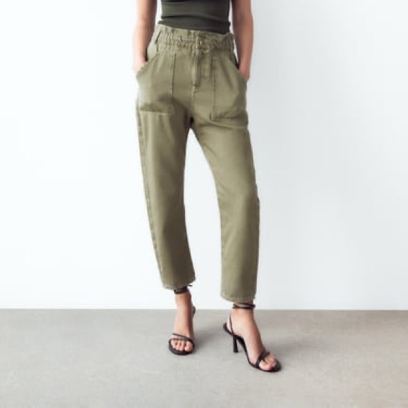 Zara Denim - ZARA Green Paperbag Jeans Sz 34 / 4 fits S & M